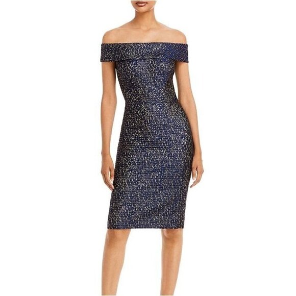 Teri Jon by Rickie Freeman Off-shoulder Jacquard Cocktail Dress, size 14, NWT - Picture 1 of 16